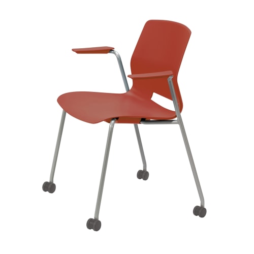 KFI Studios Imme 31"H Stack Chair with Arms, Caster Base, Coral